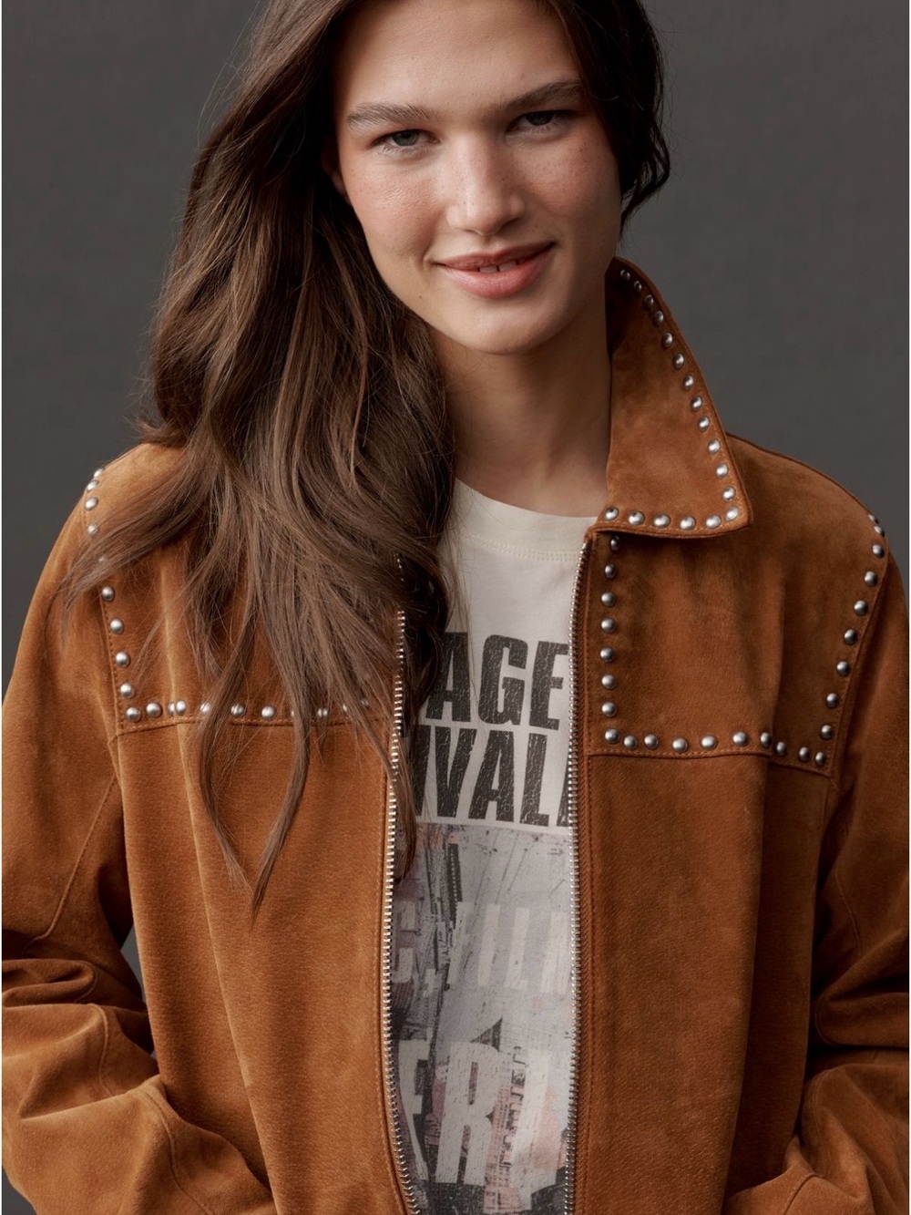 NWT Anthropologie x BLANKNYC Real Suede Studded Jacket in Roasted Walnut Size M - Picture 2 of 13